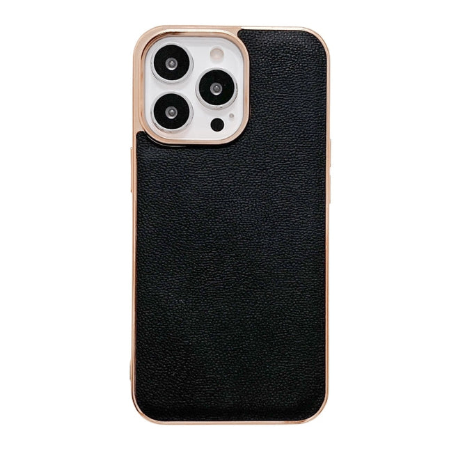 Genuine Leather Luolai Series Nano Electroplating Phone Case, For iPhone 13 Pro Max