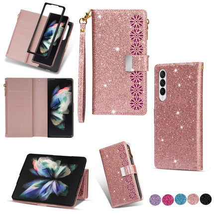Multi-card Slots Laser Carving Glitter Zipper Leather Case, For Samsung Galaxy Z Fold 4