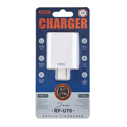REMAX RP-U70 Jane Series 20W USB-C/Type-C PD Fast Charger, CN Plug, UK Plug, US Plug
