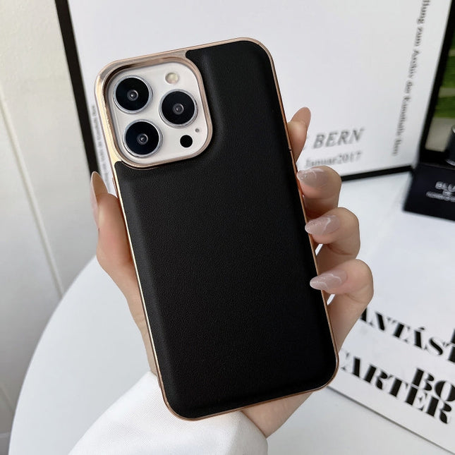 Genuine Leather Xiaoya Series Nano Electroplating Phone Case, For iPhone 14, For iPhone 14 Plus, For iPhone 14 Pro, For iPhone 14 Pro Max, For iPhone 13, For iPhone 13 Pro