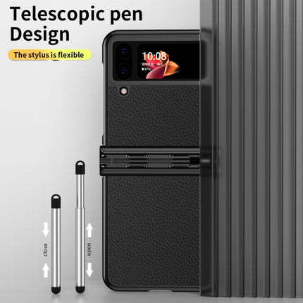 Litchi Texture Leather Hinged Electroplated Phone Case with Pen, For Samsung Galaxy Z Flip3 5G, For Samsung Galaxy Z Flip4