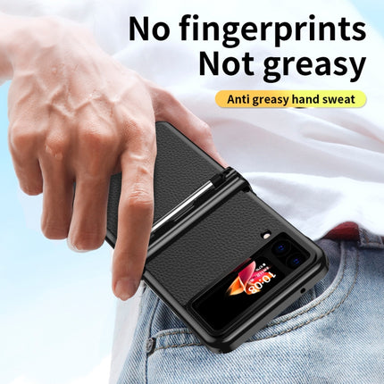 Litchi Texture Leather Hinged Electroplated Phone Case with Pen, For Samsung Galaxy Z Flip3 5G, For Samsung Galaxy Z Flip4