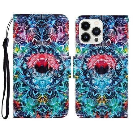 3D Colored Drawing Flip Leather Phone Case, For iPhone 14 Pro