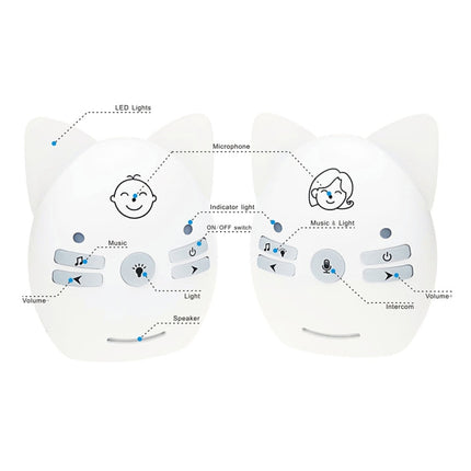 Wireless Audio Baby Monitor Support Voice Monitoring + Intercom + Night Light without Battery, US Plug, UK Plug, EU Plug, AU Plug