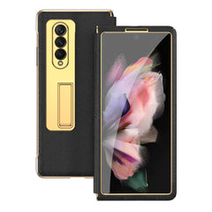 Cross Texture Integrated Electroplating Hinge Flip Phone Case with Tempered Film, For Samsung Galaxy Z Fold3 5G, For Samsung Galaxy Z Fold4