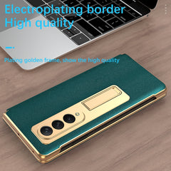 Cross Texture Integrated Electroplating Hinge Flip Phone Case with Tempered Film, For Samsung Galaxy Z Fold3 5G, For Samsung Galaxy Z Fold4