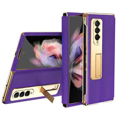 Cross Texture Integrated Electroplating Hinge Flip Phone Case with Tempered Film, For Samsung Galaxy Z Fold3 5G, For Samsung Galaxy Z Fold4