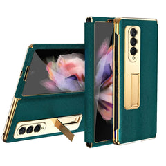 Cross Texture Integrated Electroplating Hinge Flip Phone Case with Tempered Film, For Samsung Galaxy Z Fold3 5G, For Samsung Galaxy Z Fold4