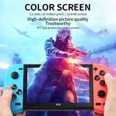 X50 5.1 inch Screen Handheld Retro Game Console 8G Memory with 6000+ Games, X50 / Black, X50 / Red+Blue