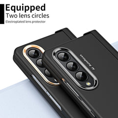 Skin Feel Two-color Contact Lens Hinge Flip Phone Case with Pen Slot, For Samsung Galaxy Z Fold4