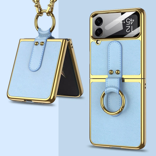 GKK Plating + Leather Phone Case with Ring & Strap, For Samsung Galaxy Z Flip4