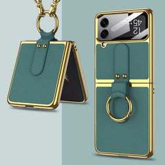 GKK Plating + Leather Phone Case with Ring & Strap, For Samsung Galaxy Z Flip4