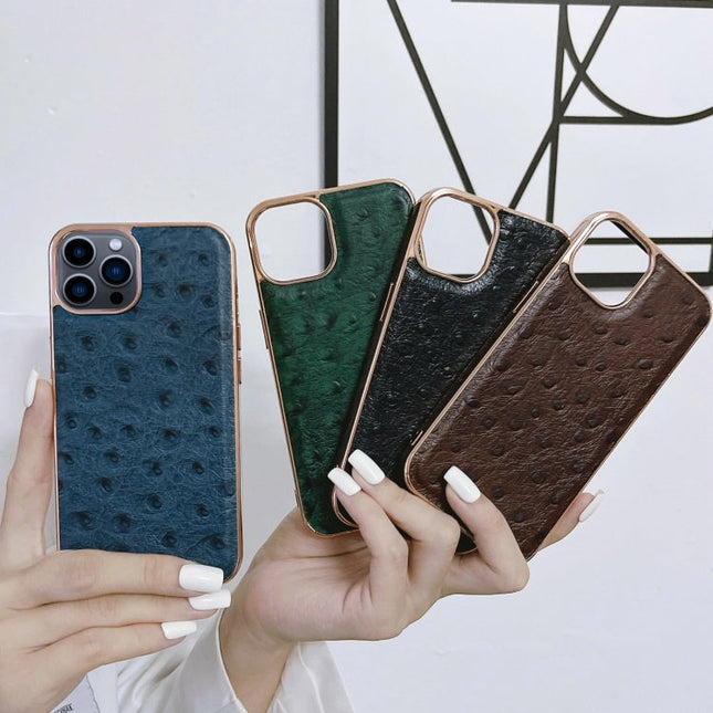 Genuine Leather Ostrich Texture Nano Case, For iPhone 13 Pro, For iPhone 13 Pro Max, For iPhone 13, For iPhone 14 Plus, For iPhone 14 Pro Max, For iPhone 14 Pro