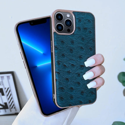 Genuine Leather Ostrich Texture Nano Case, For iPhone 13 Pro, For iPhone 13 Pro Max, For iPhone 13, For iPhone 14 Plus, For iPhone 14 Pro Max, For iPhone 14 Pro