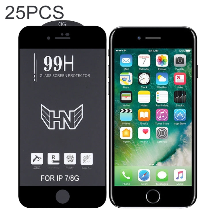 25 PCS High Aluminum Large Arc Full Screen Tempered Glass Film, For iPhone 8 / 7 (25 PCS), For iPhone SE 2022 / SE 2020 (25pcs), For iPhone 11 Pro / XS / X (25 PCS), For iPhone 11 / XR (25 PCS), For iPhone 11 Pro Max / XS Max (25 PCS)