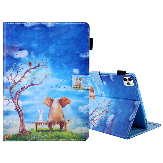 For iPad Pro 11 (2020) & (2018) Painted Pattern Tablet PC Protective Leather Case with Bracket & Card Slot & Photo Holder, Elephant Rabbit, Blue Pink Pineapple, Red Flower Pink Butterfly, Rose Flower, Red Flower Blue Butterfly, Pear Flower�������������...