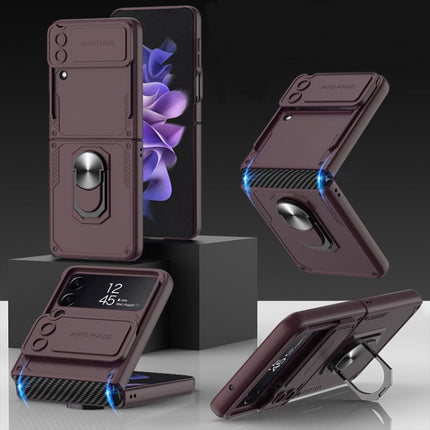 GKK Carbon Brazing Pattern Shockproof Armor PC Phone Case with Ring Holder, For Samsung Galaxy Z Flip4