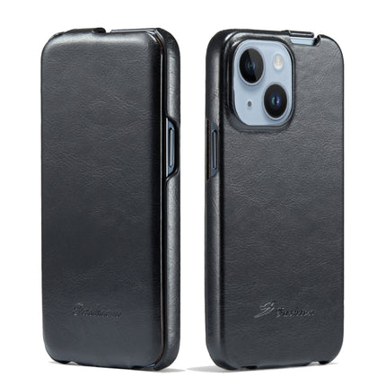 Fierre Shann Oil Wax Texture Vertical Flip PU Phone Case, For iPhone 14, For iPhone 14 Plus, For iPhone 14 Pro, For iPhone 14 Pro Max