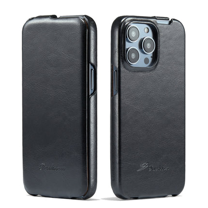 Fierre Shann Oil Wax Texture Vertical Flip PU Phone Case, For iPhone 14, For iPhone 14 Plus, For iPhone 14 Pro, For iPhone 14 Pro Max