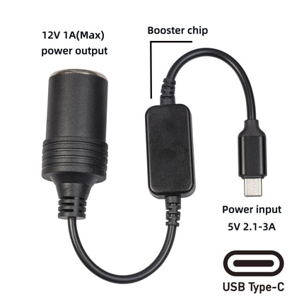 3710-03 30cm Type-C 5V to 12V Car Cigarette Lighter Socket Boost Power Adapter Cable, 30cm Type-C
