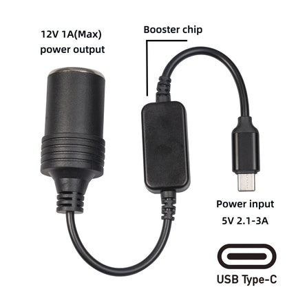 3710-03 30cm Type-C 5V to 12V Car Cigarette Lighter Socket Boost Power Adapter Cable, 30cm Type-C