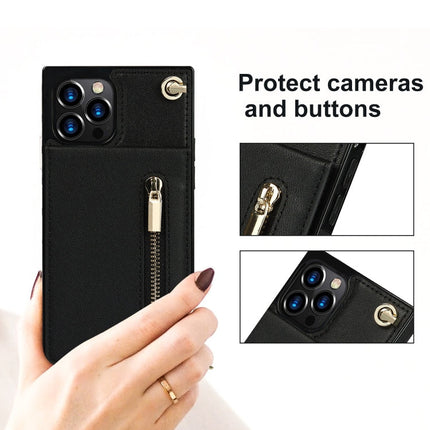 Cross-body Zipper Square Phone Case with Holder, For iPhone 14, For iPhone 14 Plus, For iPhone 14 Pro, For iPhone 14 Pro Max