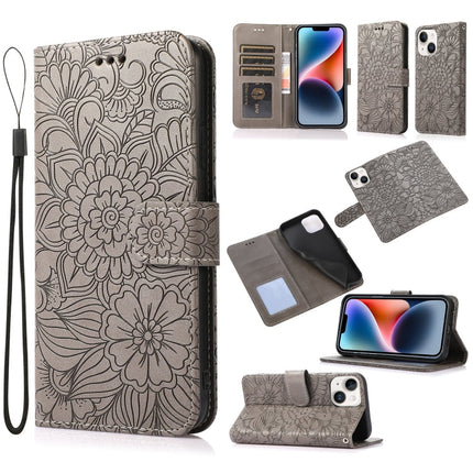 Skin Feel Embossed Sunflower Horizontal Leather Case, For iPhone 14, For iPhone 14 Plus, For iPhone 14 Pro, For iPhone 14 Pro Max