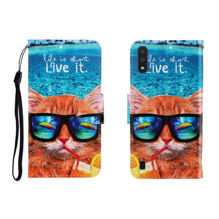 Colored Drawing Horizontal Flip Leather Case with Holder & Card Slot & Wallet, For Galaxy A01