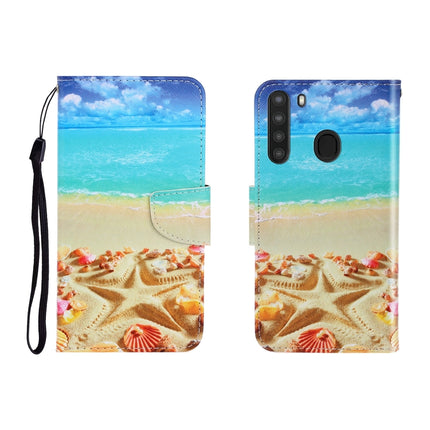 Colored Drawing Horizontal Flip Leather Case with Holder & Card Slot & Wallet, For Galaxy A21