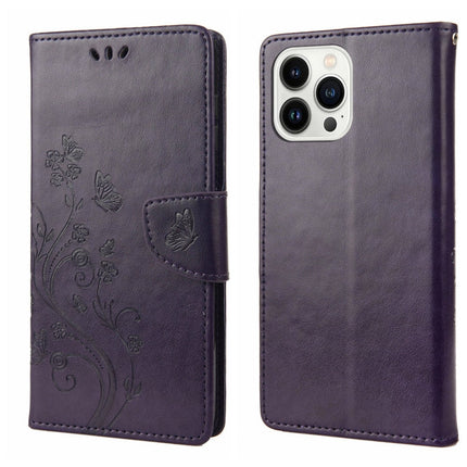 Butterfly Flower Pattern Flip Leather Phone Case, For iPhone 14 Pro Max