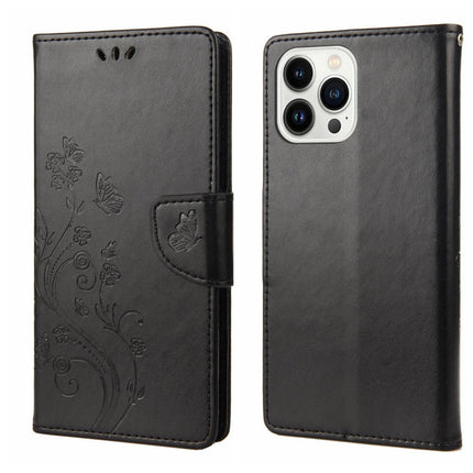 Butterfly Flower Pattern Flip Leather Phone Case, For iPhone 14 Pro Max