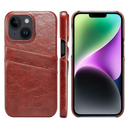 Fierre Shann Retro Oil Wax Texture PU Leather Case with Card Slots, For iPhone 14, For iPhone 14 Plus, For iPhone 14 Pro, For iPhone 14 Pro Max