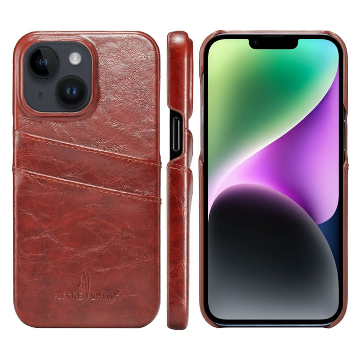 Fierre Shann Retro Oil Wax Texture PU Leather Case with Card Slots, For iPhone 14, For iPhone 14 Plus, For iPhone 14 Pro, For iPhone 14 Pro Max