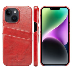 Fierre Shann Retro Oil Wax Texture PU Leather Case with Card Slots, For iPhone 14, For iPhone 14 Plus, For iPhone 14 Pro, For iPhone 14 Pro Max