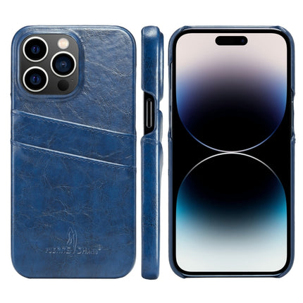 Fierre Shann Retro Oil Wax Texture PU Leather Case with Card Slots, For iPhone 14, For iPhone 14 Plus, For iPhone 14 Pro, For iPhone 14 Pro Max