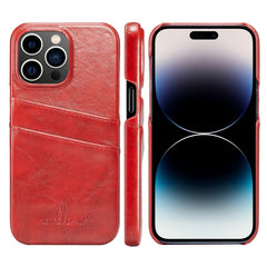 Fierre Shann Retro Oil Wax Texture PU Leather Case with Card Slots, For iPhone 14, For iPhone 14 Plus, For iPhone 14 Pro, For iPhone 14 Pro Max