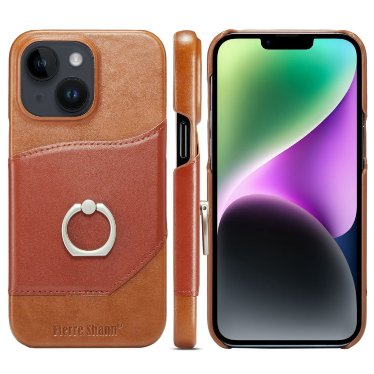 Fierre Shann Oil Wax Texture Genuine Leather Back Case with Rotation Holder & Card Slot, For iPhone 14, For iPhone 14 Plus, For iPhone 14 Pro, For iPhone 14 Pro Max