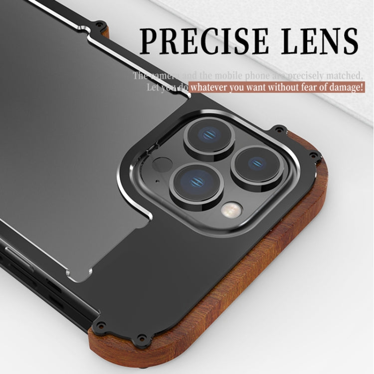 R-JUST Ironwood Generation Metal + Wood Phone Case, For iPhone 14, For iPhone 14 Plus, For iPhone 14 Pro, For iPhone 14 Pro Max