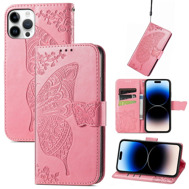 Butterfly Embossing Leather Case, For iPhone 14 Pro Max, For iPhone 14 Pro, For iPhone 14
