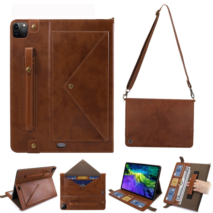 Envelope Horizontal Flip PU Leather Case with Card Slots & Pen Slots & Holder & Wallet & Photo Frame & Shoulder Strap, For iPad Pro 11 2021 / 2020, For iPad Pro 12.9 2021 / 2020