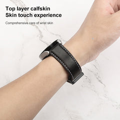 For Samsung Galaxy Watch5 40mm / 44mm Plain Weave Genuine Leather Watch Band, Black Buckle, Silver Buckle