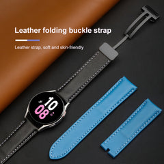 For Samsung Galaxy Watch5 40mm / 44mm Plain Weave Genuine Leather Watch Band, Black Buckle, Silver Buckle