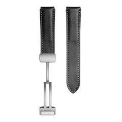 For Samsung Galaxy Watch5 40mm / 44mm Plain Weave Genuine Leather Watch Band, Black Buckle, Silver Buckle