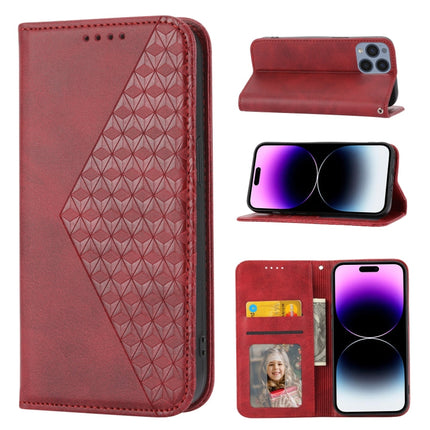Cubic Grid Calf Texture Magnetic Closure Leather Phone Case, For iPhone 14, For iPhone 14 Plus, For iPhone 14 Pro, For iPhone 14 Pro Max