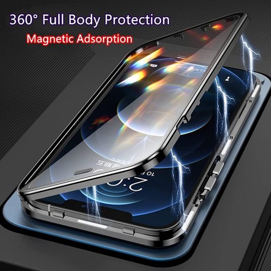 Dual-Lock Anti-peeping Glass 360 Full Body Frosted Magnetic Phone Case, For iPhone 14 Plus