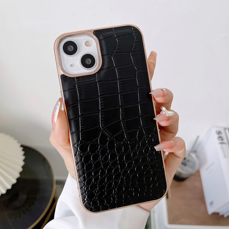 Crocodile Texture Genuine Leather Nano Electroplating Phone Case, For iPhone 14 Pro, For iPhone 14 Pro Max, For iPhone 13 Pro, For iPhone 13 Pro Max, For Samsung Galaxy Z Flip4, For Motorola Moto Razr 2022