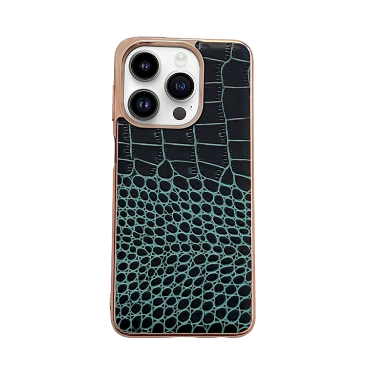 Crocodile Texture Genuine Leather Nano Electroplating Phone Case, For iPhone 14 Pro, For iPhone 14 Pro Max, For iPhone 13 Pro, For iPhone 13 Pro Max, For Samsung Galaxy Z Flip4, For Motorola Moto Razr 2022