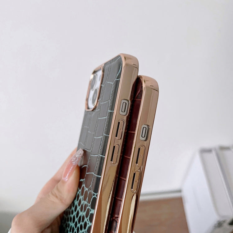 Crocodile Texture Genuine Leather Nano Electroplating Phone Case, For iPhone 14 Pro, For iPhone 14 Pro Max, For iPhone 13 Pro, For iPhone 13 Pro Max, For Samsung Galaxy Z Flip4, For Motorola Moto Razr 2022