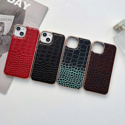 Crocodile Texture Genuine Leather Nano Electroplating Phone Case, For iPhone 14 Pro, For iPhone 14 Pro Max, For iPhone 13 Pro Max, For Motorola Moto Razr 2022