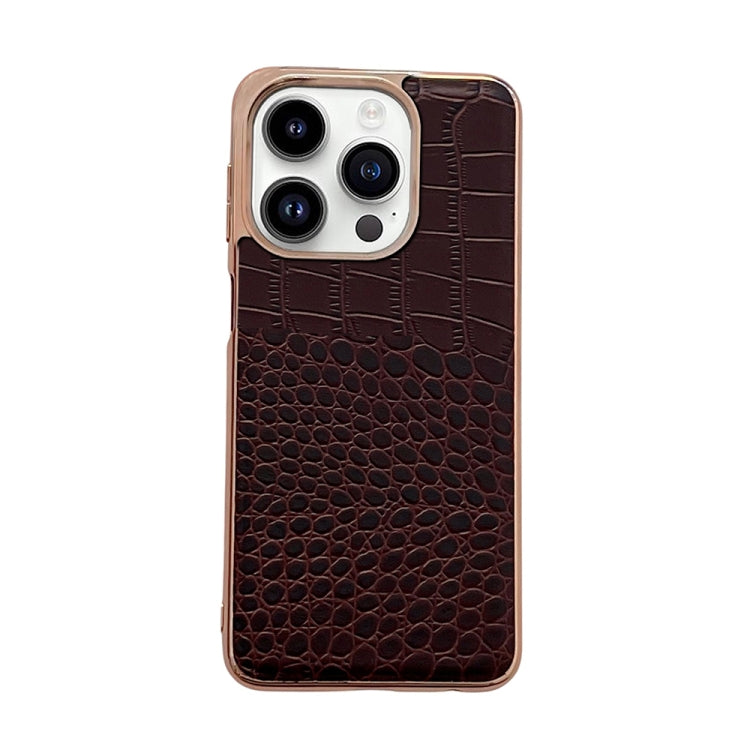 Crocodile Texture Genuine Leather Nano Electroplating Phone Case, For iPhone 14 Pro, For iPhone 14 Pro Max, For iPhone 13 Pro, For iPhone 13 Pro Max, For Samsung Galaxy Z Flip4, For Motorola Moto Razr 2022